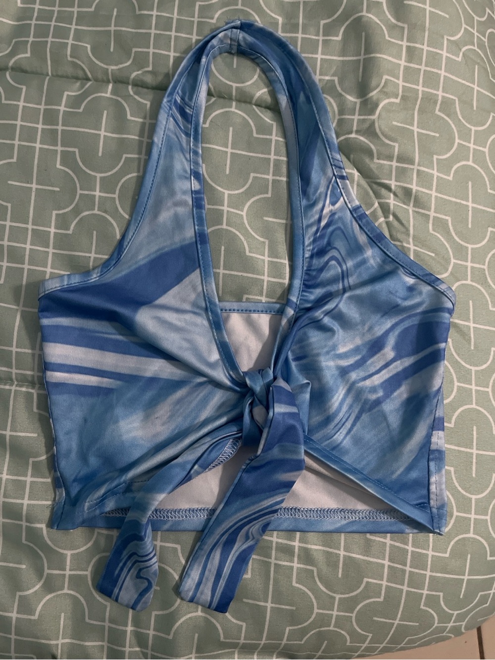 SHEIN Blue Tie-Front Halter Crop Top